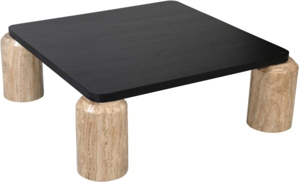 Ferrara Travertine Base And Oak Wood Top Coffee Table