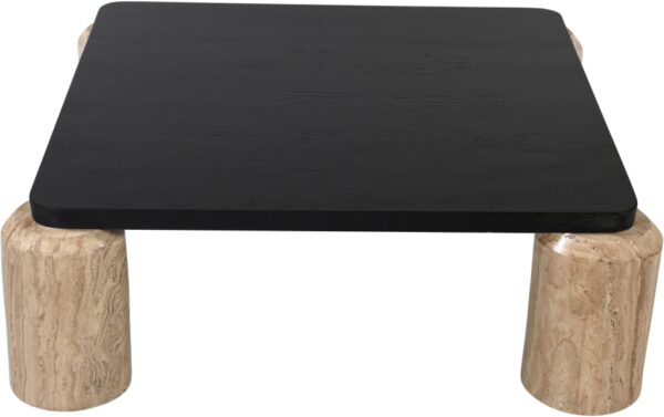 Ferrara Travertine Base And Oak Wood Top Coffee Table