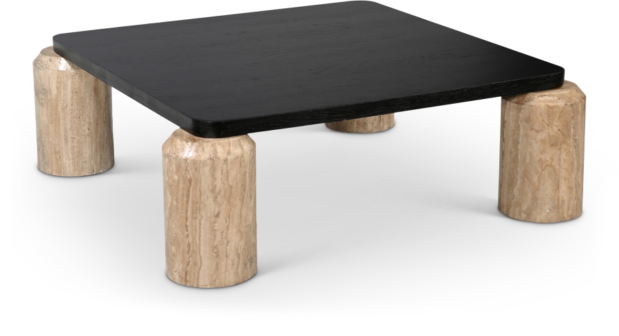 Ferrara Travertine Base And Oak Wood Top Coffee Table