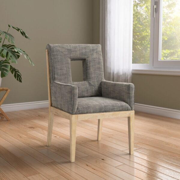 Gwendolyn Linen Textured Fabric Upholstered Dining Arm Chair