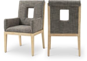 Gwendolyn Linen Textured Fabric Upholstered Dining Arm Chair