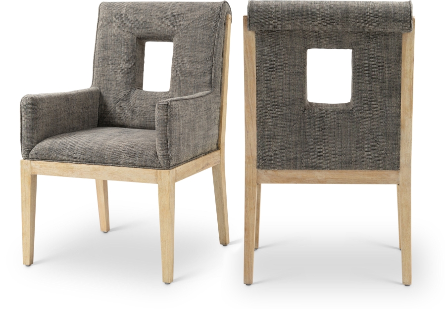 Gwendolyn Linen Textured Fabric Upholstered Dining Arm Chair