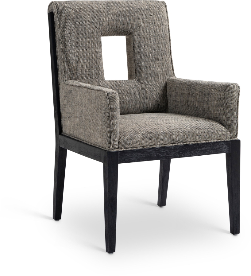 Gwendolyn Linen Textured Fabric Upholstered Dining Arm Chair