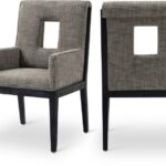 Gwendolyn Linen Textured Fabric Upholstered Dining Arm Chair