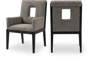 Gwendolyn Linen Textured Fabric Upholstered Dining Arm Chair