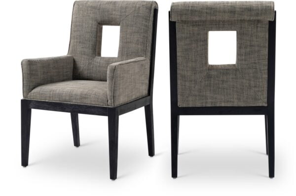 Gwendolyn Linen Textured Fabric Upholstered Dining Arm Chair