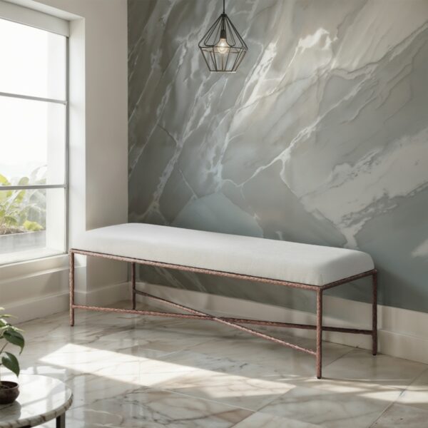 Valley Chenille Fabric Upholstered Bench
