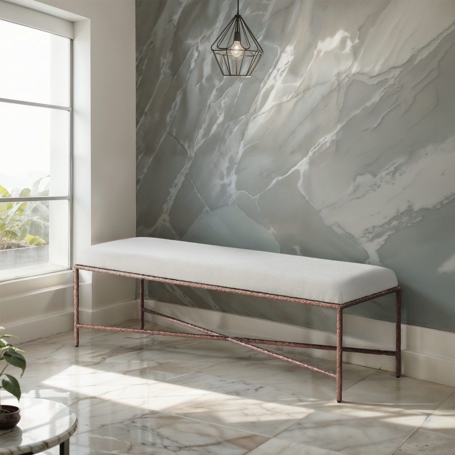 Valley Chenille Fabric Upholstered Bench