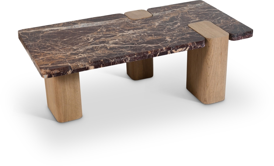 Ravenna Genuine Marble Top And Oak Wood Base Coffee Table