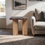 Ravenna Genuine Marble Top And Oak Wood Base End / Side Table