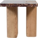 Ravenna Genuine Marble Top And Oak Wood Base End / Side Table