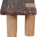 Ravenna Genuine Marble Top And Oak Wood Base End / Side Table