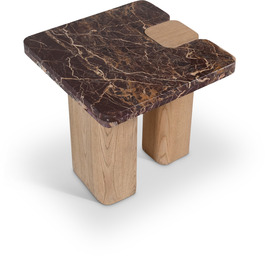 Ravenna Genuine Marble Top And Oak Wood Base End / Side Table