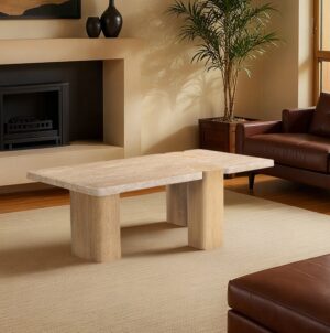 Ravenna Genuine Travertine and Oak Coffee Table