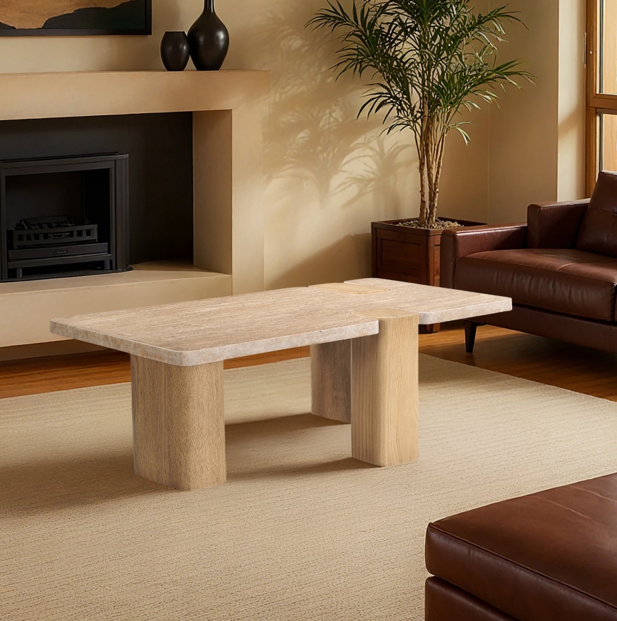 Ravenna Genuine Travertine and Oak Coffee Table