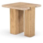 Ravenna Genuine Travertine and Oak End / Side Table