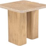 Ravenna Genuine Travertine and Oak End / Side Table