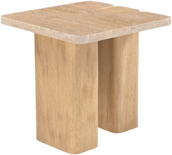 Ravenna Genuine Travertine and Oak End / Side Table