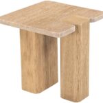 Ravenna Genuine Travertine and Oak End / Side Table