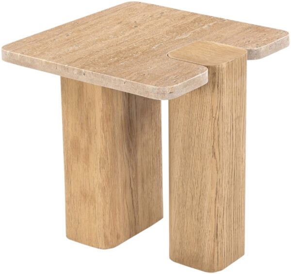 Ravenna Genuine Travertine and Oak End / Side Table