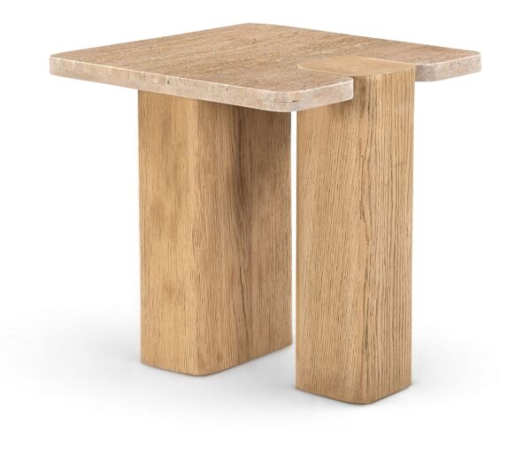 Ravenna Genuine Travertine and Oak End / Side Table