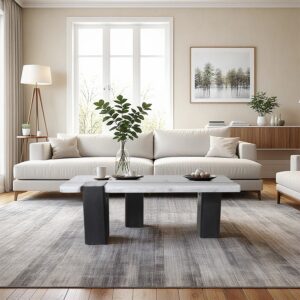 Ravenna Genuine Marble Top And Oak Wood Base Coffee Table