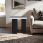 Ravenna Genuine Marble Top And Oak Wood Base End / Side Table
