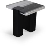 Ravenna Genuine Marble Top And Oak Wood Base End / Side Table
