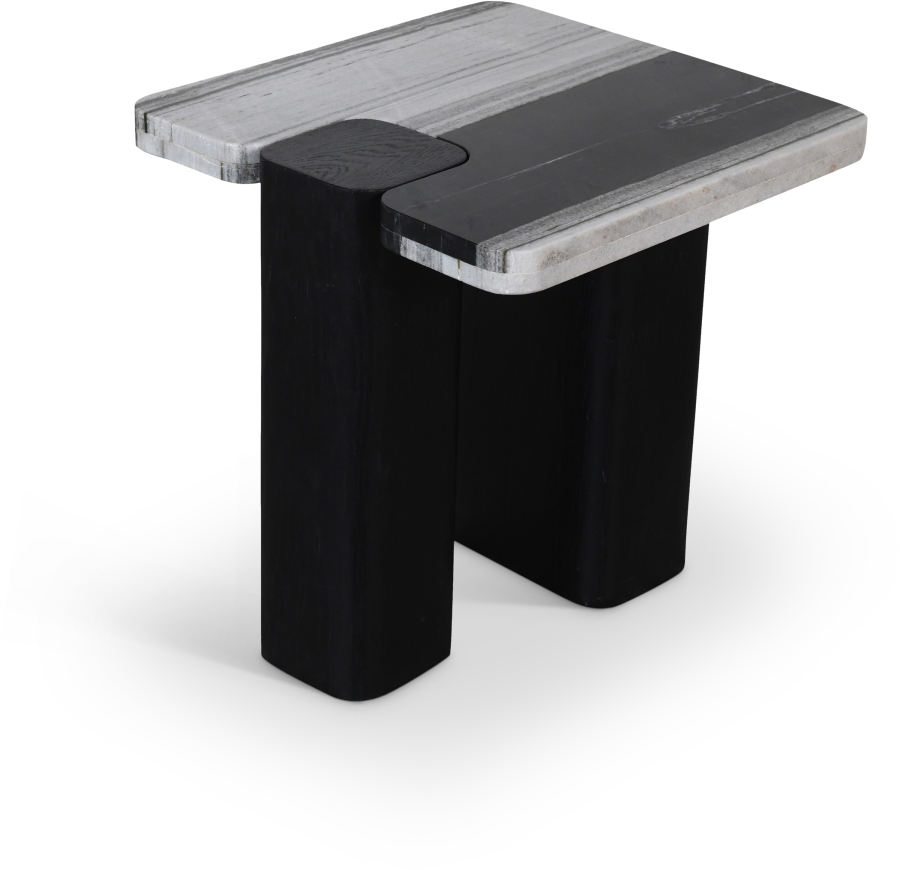 Ravenna Genuine Marble Top And Oak Wood Base End / Side Table