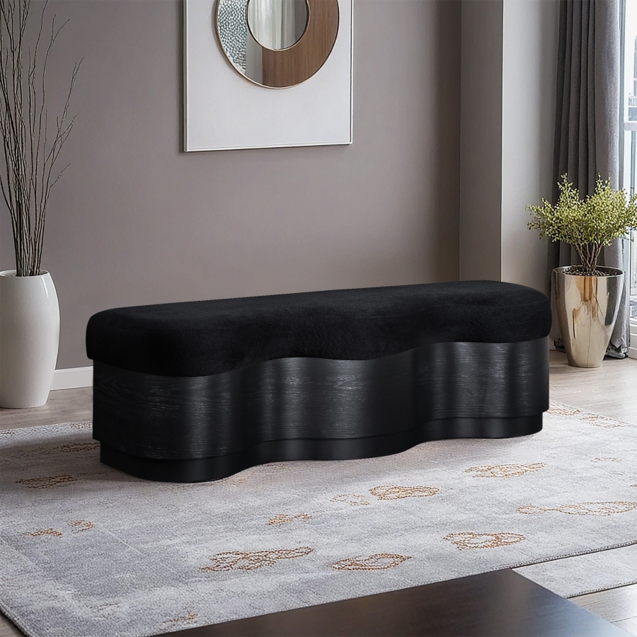 Savoy Velour Fur Fabric Upholstered Bench