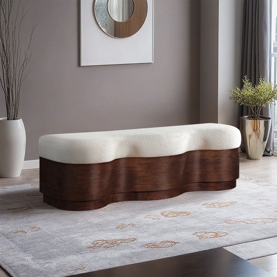 Savoy Velour Fur Fabric Upholstered Bench