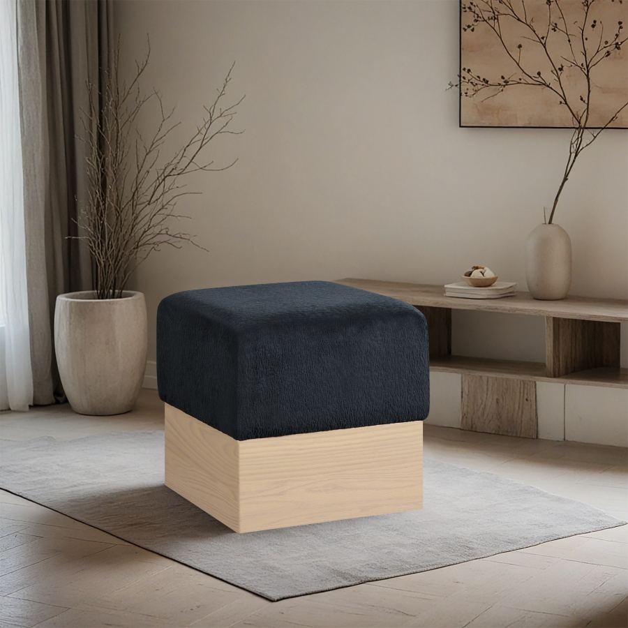 Havre Velour Fur Fabric Upholstered Ottoman