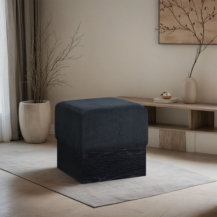 Havre Velour Fur Fabric Upholstered Ottoman