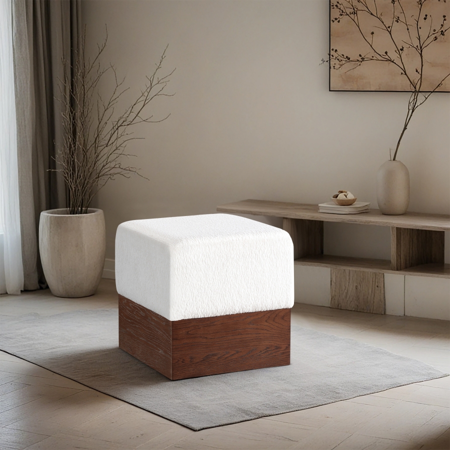 Havre Velour Fur Fabric Upholstered Ottoman