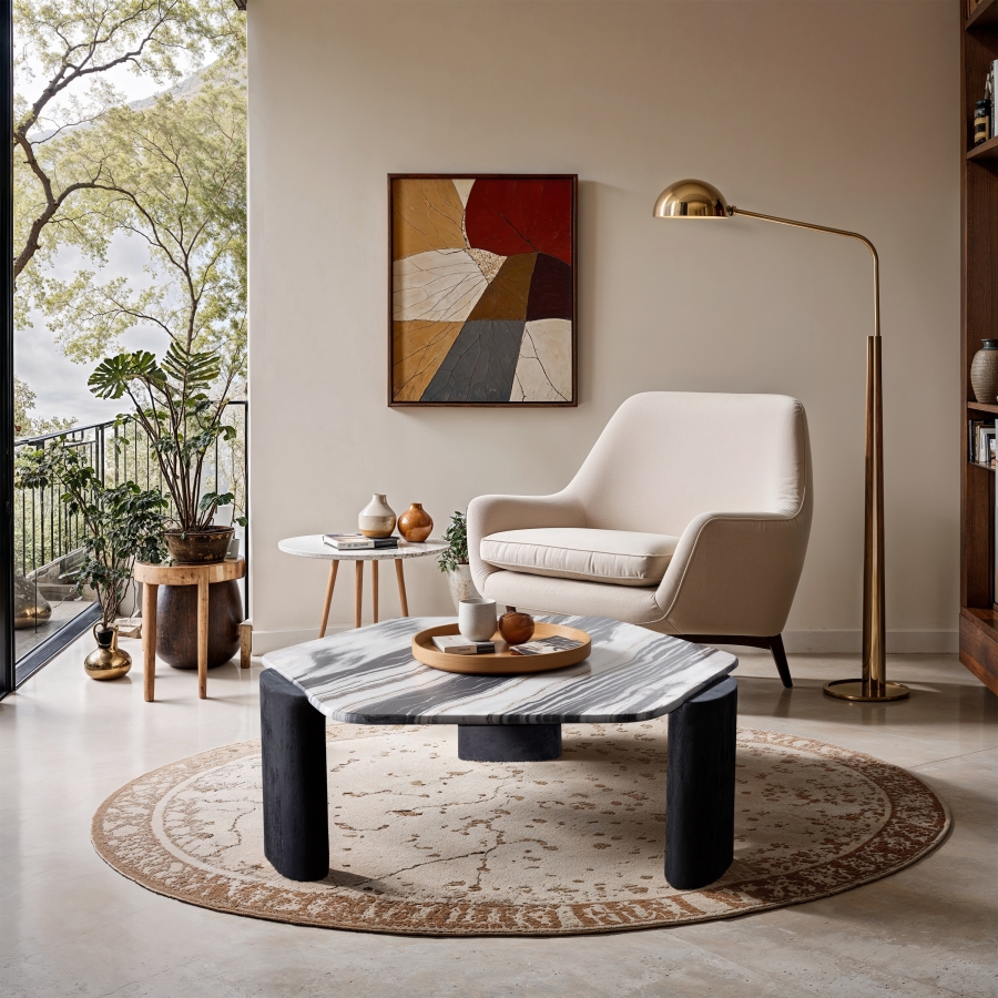Pozzuoli Marble Top And Mango Wood Base Coffee Table