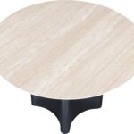 Corvina 46.5" Travertine Sintered Stone Top And Oak Veneer Base Dining Table