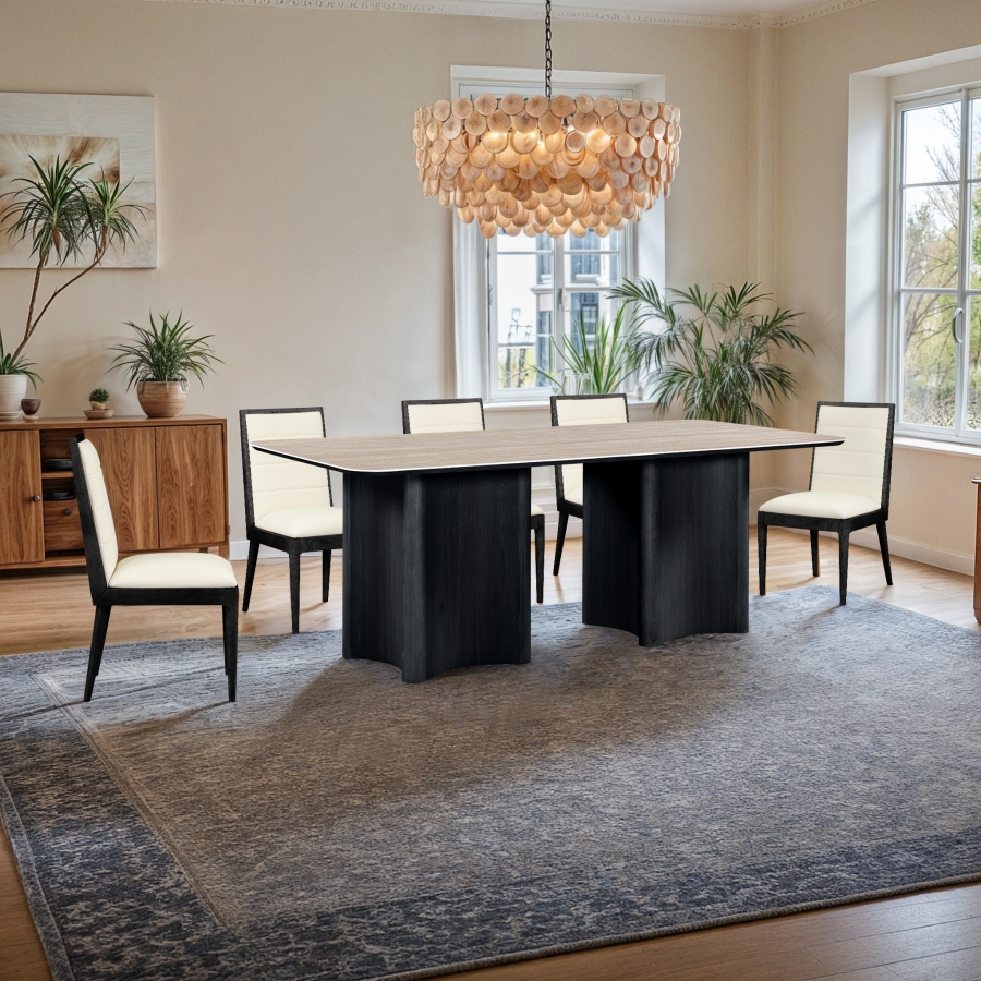 Corvina 78" Travertine Sintered Stone Top And Oak Veneer Base Dining Table