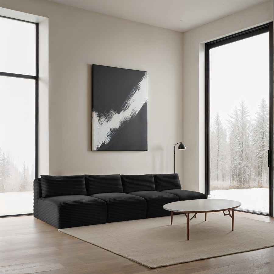 Shaggy 124" Corduroy Performance Fabric Upholstered Upholstered Modular Sofa