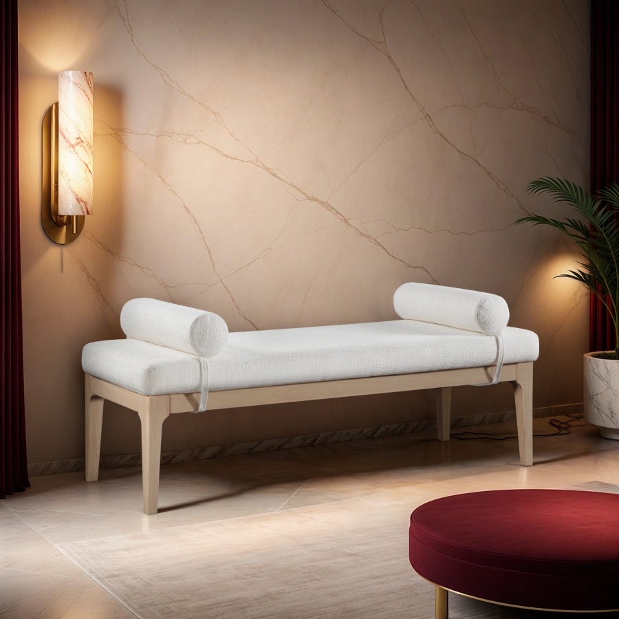 Priscilla Linen Textured Fabric Upholstered Bench