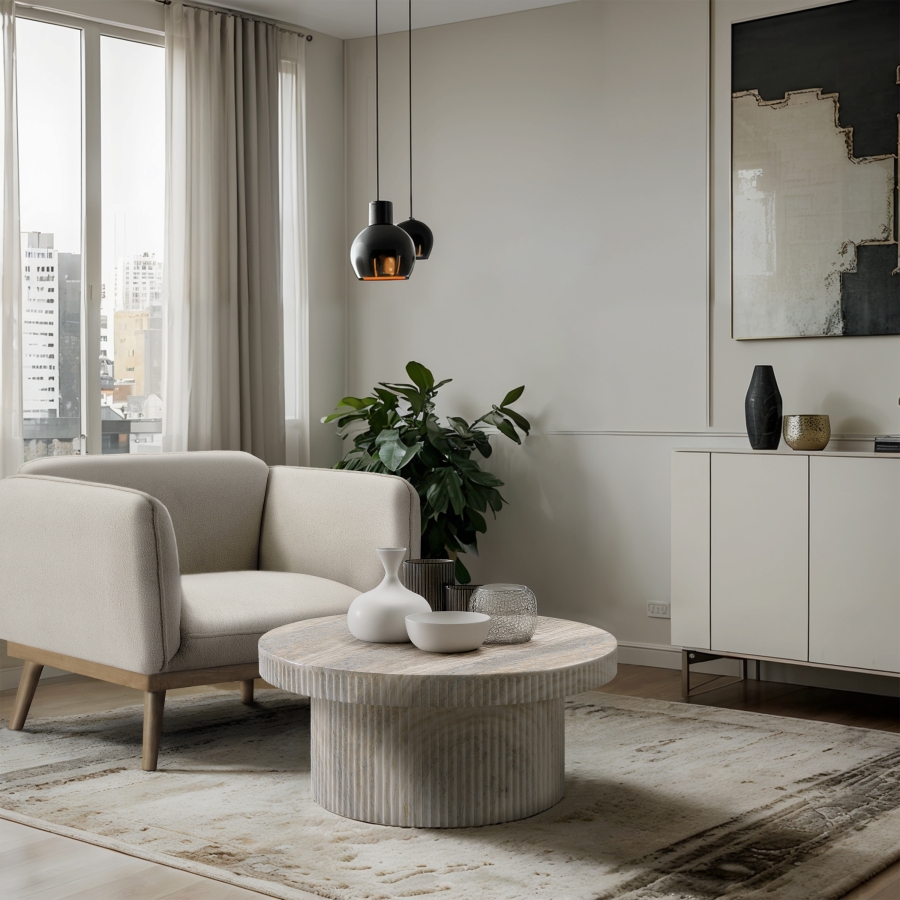 Legatto Travertine Finish Indoor/Outdoor Concrete Coffee Table