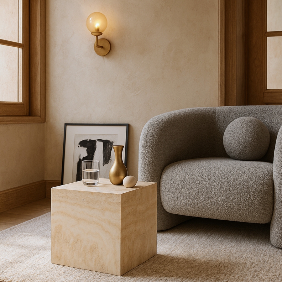 Piazza Travertine Finish Indoor / Outdoor Concrete End Table