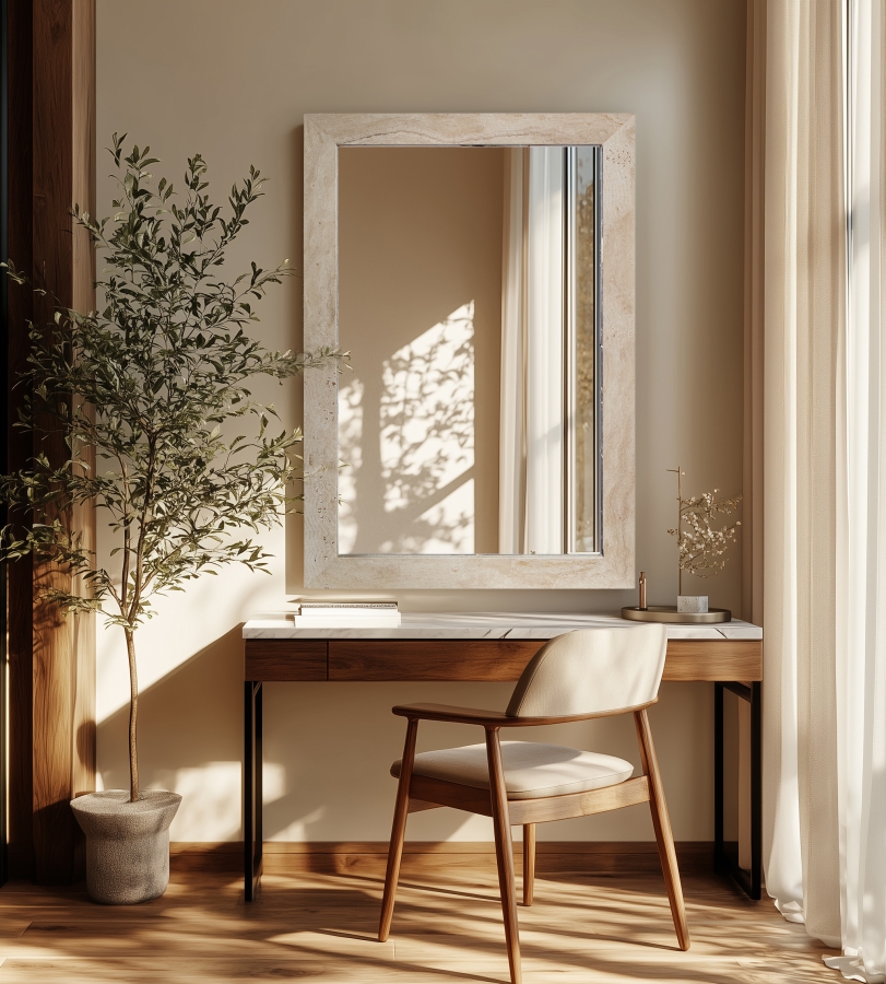 Pavia Genuine Travertine Frame Mirror
