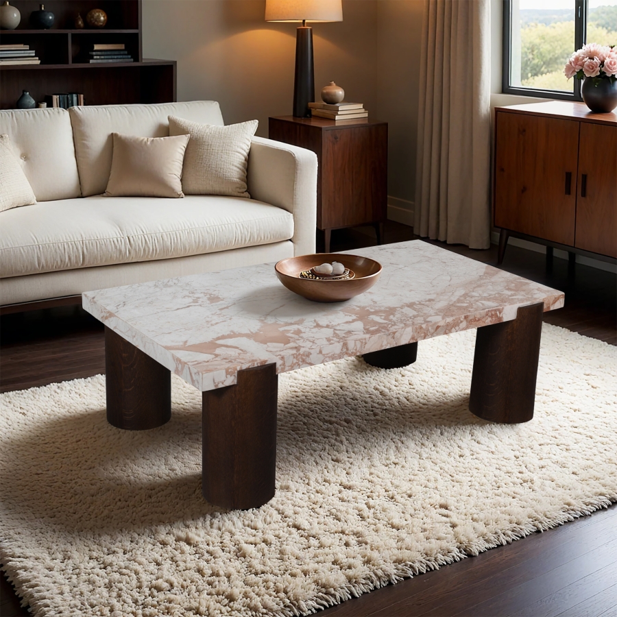 Campania Marble And Oak Wood Coffee Table