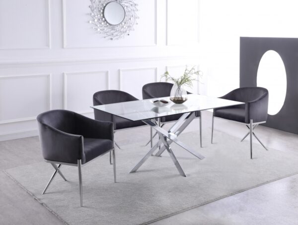 Xander 60" Glass Top And Steel Base Dining Table