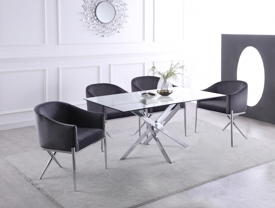 Xander 60" Glass Top And Steel Base Dining Table