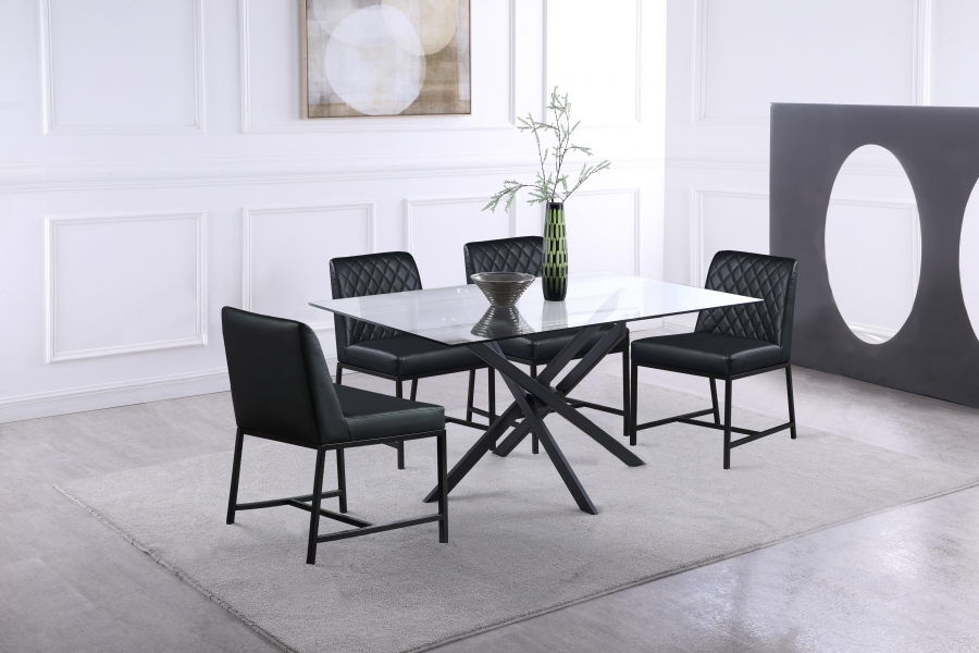 Xander 60" Glass Top And Steel Base Dining Table