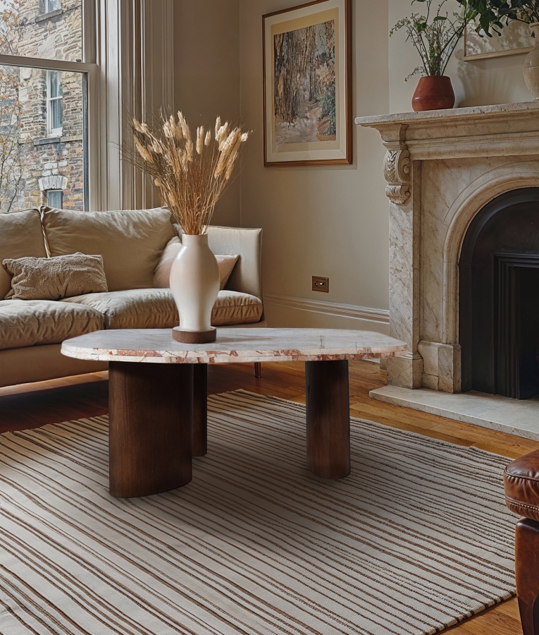 Puglia Marble Top And Oak Wood Base Coffee Table
