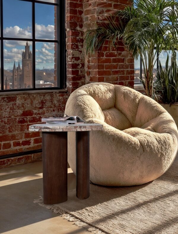Puglia Marble Top And Oak Wood Base End Table
