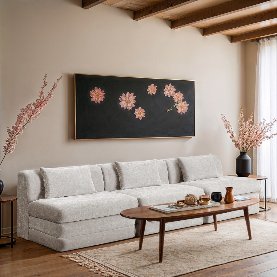 Stellar 114" Chenille Fabric Upholstered 3pc. Modular Sofa