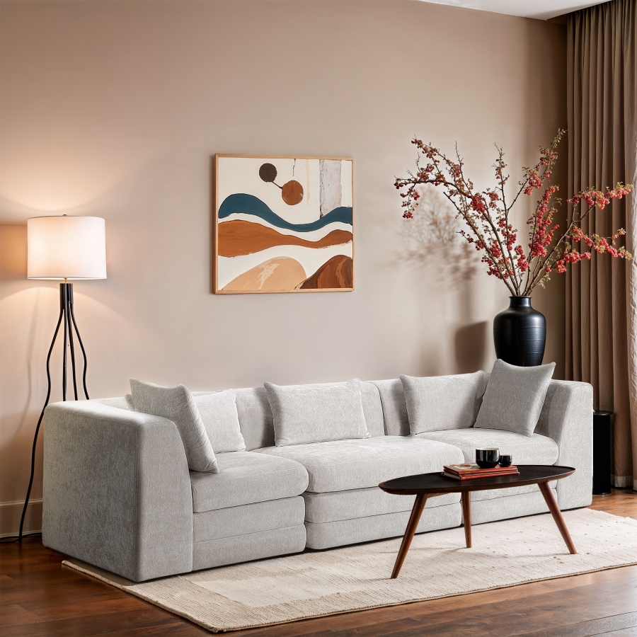 Stellar 114" Chenille Fabric Upholstered 3pc. Modular Sofa